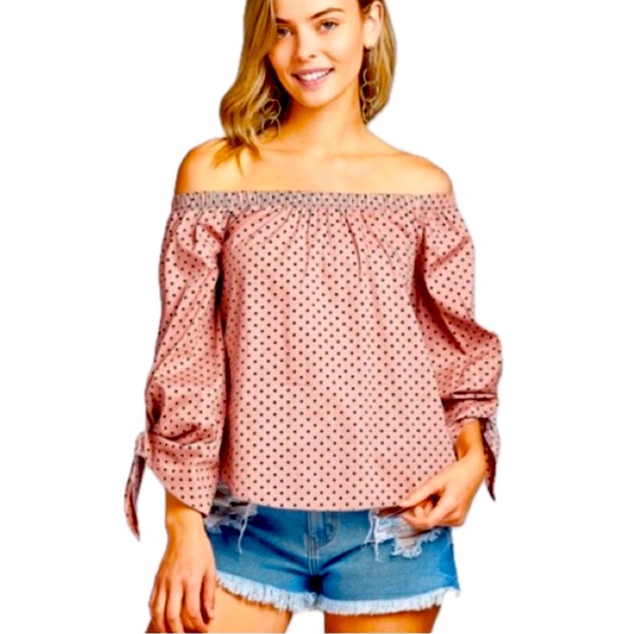 Active USA Tops - Cotton Pink w/ Black Polka Dots Top